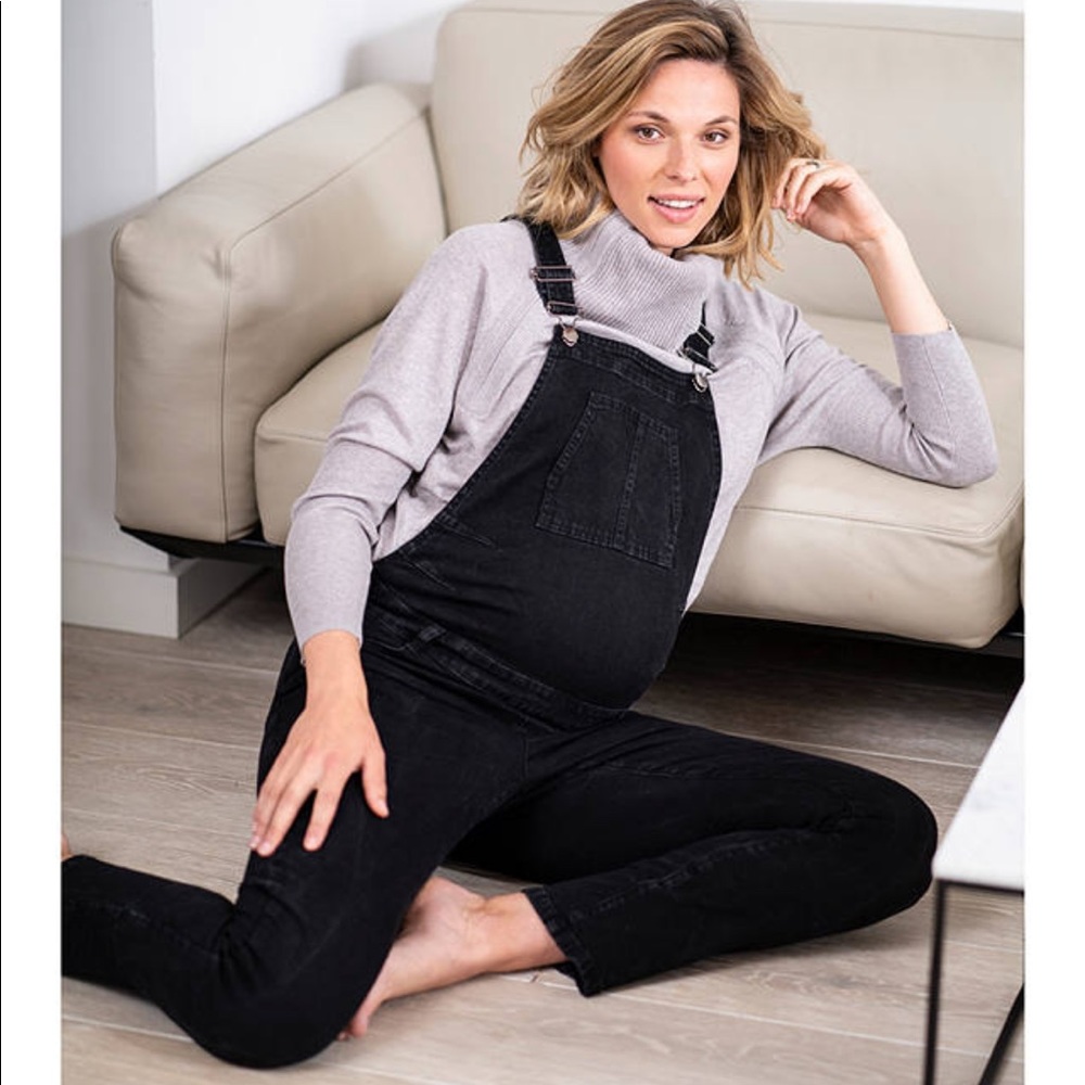 Seraphine Black Denim Maternity Overalls